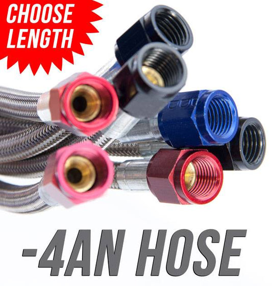 Nitrous Outlet -4 Stainless Steel Braided Hose 12" red